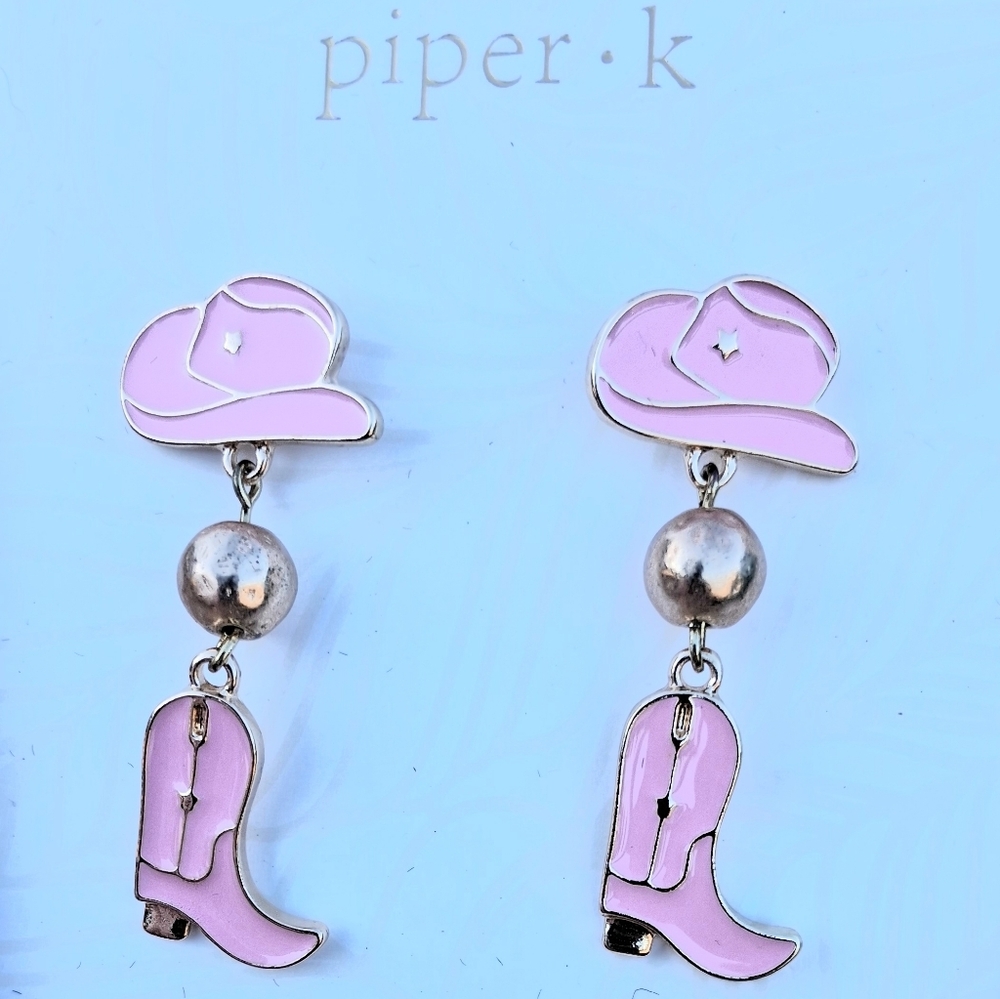 PIPER K Cowgirl Boots & Hat Western Drop Dangle Earrings NWT